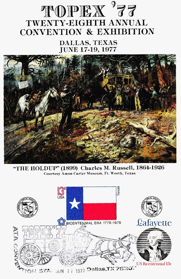 Tarjeta de recuerdo ATA TOPEX 77 repro #1660 bandera del bicentenario de Texas #1716 Lafayette Foto 1 de 1