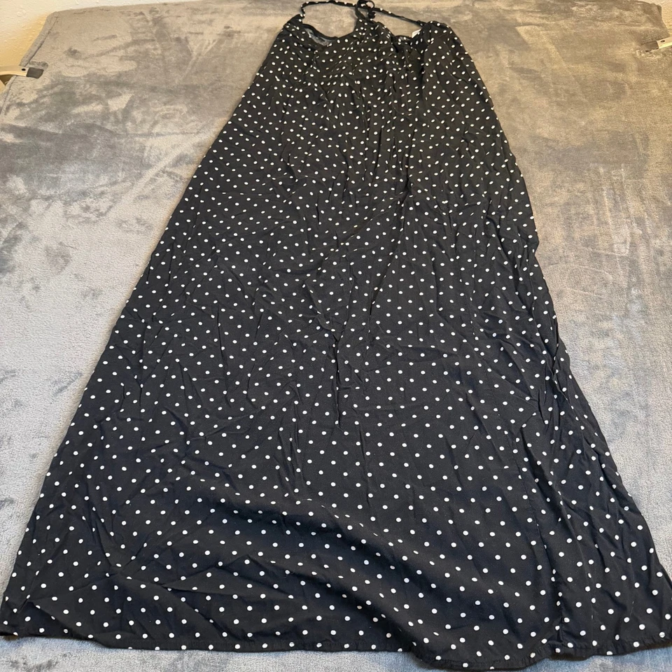 Maxi Vestido Halter Antiguo Azul Marino Negro Blanco Lunares Correas de Espagueti Para Mujer Mediano Foto 1 de 4