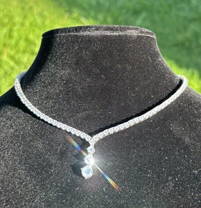 Signierte Sterlingsilber 0,925 Tropfen Zirkonia Link Tennis FAS Halskette 16" EUC - Bild 1 von 8