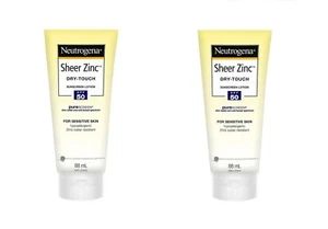 2X Neutrogena 88ml Sheer Zinc Dry Touch Sunscreen Lotion SPF50+ - Picture 1 of 1