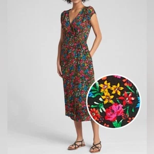GAP Kleid dunkel Blumenmuster Midi Wickel XXL Sommer leicht tropisch Sommer 2X - Bild 1 von 8