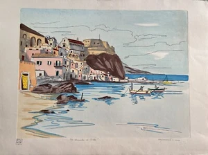 Dipinto Aldo Riso Certificato "La Chianalea Scilla" 80x60 Quadro Raro Originale - Imagen 1 de 13