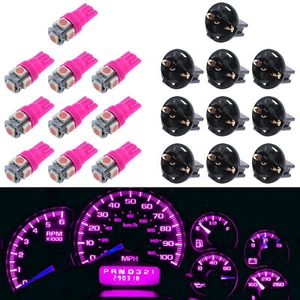 10X Pink T10 Instrument Gauge Cluster Dash Lights 168 194 LED Bulbs W/ Sockets - Picture 1 of 8
