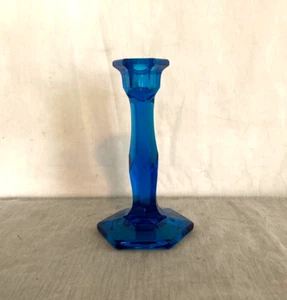 BEAUTIFUL Vintage Blue Art Glass Hexagonal Taper 7" Candle Holder - L@@K - Picture 1 of 3