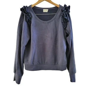 Nation LTD Ester Navy Blue Cotton Sweatshirt top size Large Preppy Ruffle - Picture 1 of 10