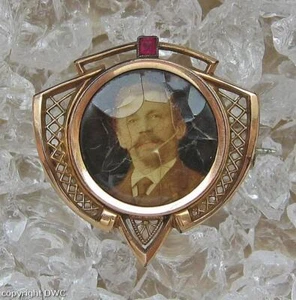 Damen Brosche in mit Rubin Foto Antik Jugendstil Nadel fein - Bild 1 von 7