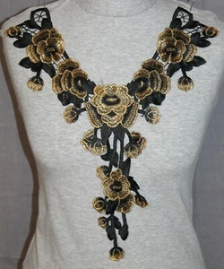 Spitzenkragen Einsatz Spitzenbesatz - 33x41 cm - Polyester - schwarz/gold - Bild 1 von 4