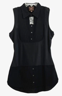 Kathleen Kirkwood Chambray Shirttail Shirt Top Sz M Black A311148 Women CB78Q - Image 1 of 4