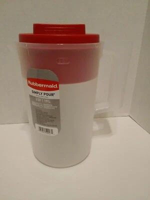 Rubbermaid Simple Pour 2 Quart Plastic Pitcher Clear With Red Lid 9" Tall - Image 1 of 4