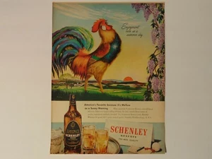 1946 SCHENLEY RESERVE WHISKEY KRÄHENDER HAHN Vintage Kunstdruck Anzeige - Bild 1 von 1