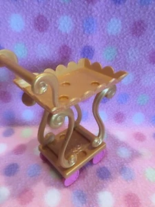 Barbie Doll Disney Princess Beauty & The Beast Tea Cart Gold 5 1/2 Mattel New! - Picture 1 of 4
