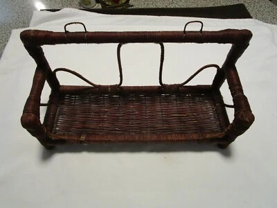 "Estante de pared de ratán de mimbre marrón natural vintage mesa Shabby Cottage 15,50"" W" Foto 1 de 4