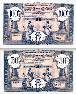 France (1890) 100 Francs 50 Francs (Only Known Pair) PMG 63 UNC  - Image 1 of 4