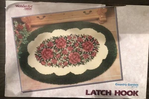 VINTAGE 34" x 50" OVALER LANDGARTEN BLUMENRIEGEL HAKEN TEPPICH KIT NEU IM KARTON - Bild 1 von 5