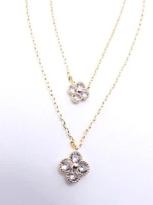 NEW Dainty 18kt Gold Plated Crystals 2 Clover Charms Layered Necklace & Earrings - Picture 1 of 8