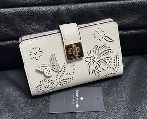Kate Spade Butterfly Phoebe Perforated Turnlock Medium Wallet NWT - Picture 1 of 12