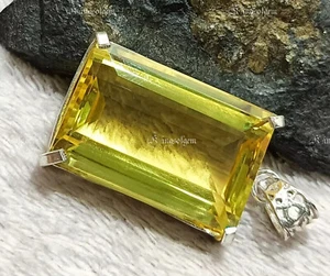 Piedra preciosa solitario de plata alemana de cuarzo limón amarillo 68+ quilates corte esmeralda - Imagen 1 de 6