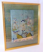 18th C. Chinese Embroidery TEXTILE Framed PICTURE Sea Serpent DRAGON Fish SILK