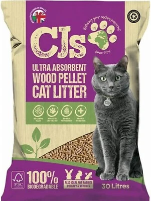 Cat Litter Wood Pellets 30 Litres Ultra Absorbent Biodegradable CJ's Premium 30L