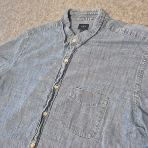 Camisa J Crew Para Hombre XL Azul Cambray Abotonada Trabajo Manga Corta - Imagen 1 de 9