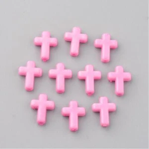 20 Pink Cross Beads Kids Crafts Plastic Acrylic 16x12mm USA Seller 1082 - Picture 1 of 3