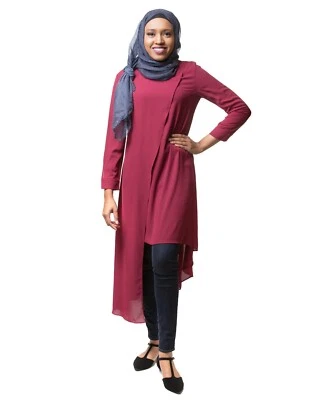 Ummah Couture Asymmetric Dress Top Modest Muslim Hijab Fashion Long Sleeve Shirt - Image 1 of 2