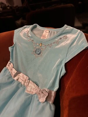 Disney Frozen Blue Velvet Tulle Elsa Short Cap Sleeve Dress 6X Rhinestone Silver - Image 1 of 4