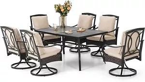 7 Piece Patio Furniture Set Swivel Rattan Chairs w/ Cushion Outdoor Dining Table - Picture 1 of 10