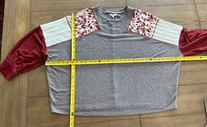 Maurices Shirt Top Raglan Sleeve Fall Gray Burgundy Winter White Womens 1X - Picture 1 of 13