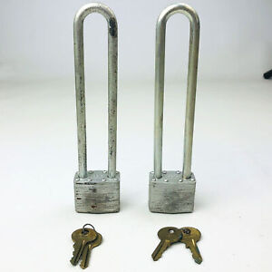2ct Vintage No 1 Master Lock Padlock 6-1/8" Extra Long Shackle Keyed Different