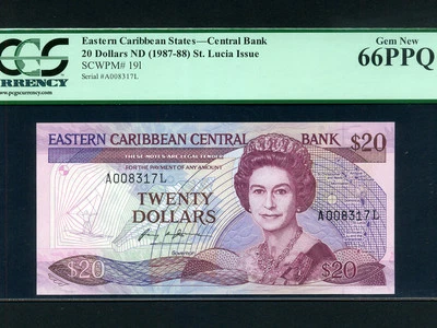 East Caribbean States:P-19L,20$,1987-8* Queen Elizabeth II * PCGS Gem UNC 66 EPQ - Image 1 of 2