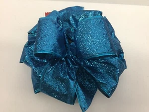 Holiday Time Teal Glitter Wired Edge Christmas Gift Bow Package Wedding Fancy - Picture 1 of 6