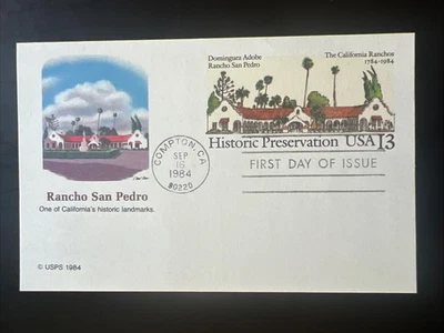 Historic Preservation Rancho San Pedro 13c Postcard 1st Day Issue Fleetwood 1984 - Image 1 of 2