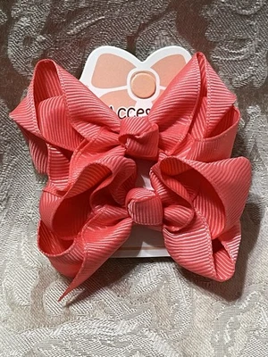 Pinzas de moño de pelo coral cinta de grosgrain doble lazo moda niña conjunto de pasadores de pelo Foto 1 de 4