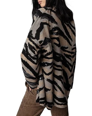 $598 Zadig & Voltaire M L Maya We Tiger Cárdigan Lana Lentejuelas Drapeado Suéter Abierto Foto 1 de 4