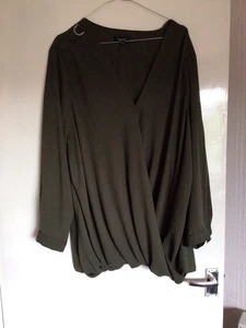 New Look Inspire Women's Size 22 Khaki Green Long Sleeved Top Used Vgc. - Picture 1 of 8