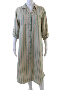 Sezane Damen Leinen Streifen Print Knopfleiste Kragen Etuikleid Beige Größe EUR 34 - Bild 1 von 7