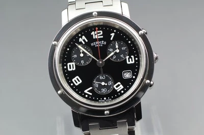 [ w/Box ] HERMES Clipper CL1.910 Clipper Quartz Black Dial SS Men's Watch JAPAN - Image 1 of 4