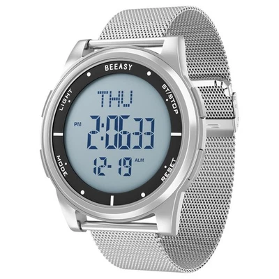 Relógio digital impermeável cronômetro alarme fino tela larga masculino feminino kit DualTime - Imagem 1 de 4