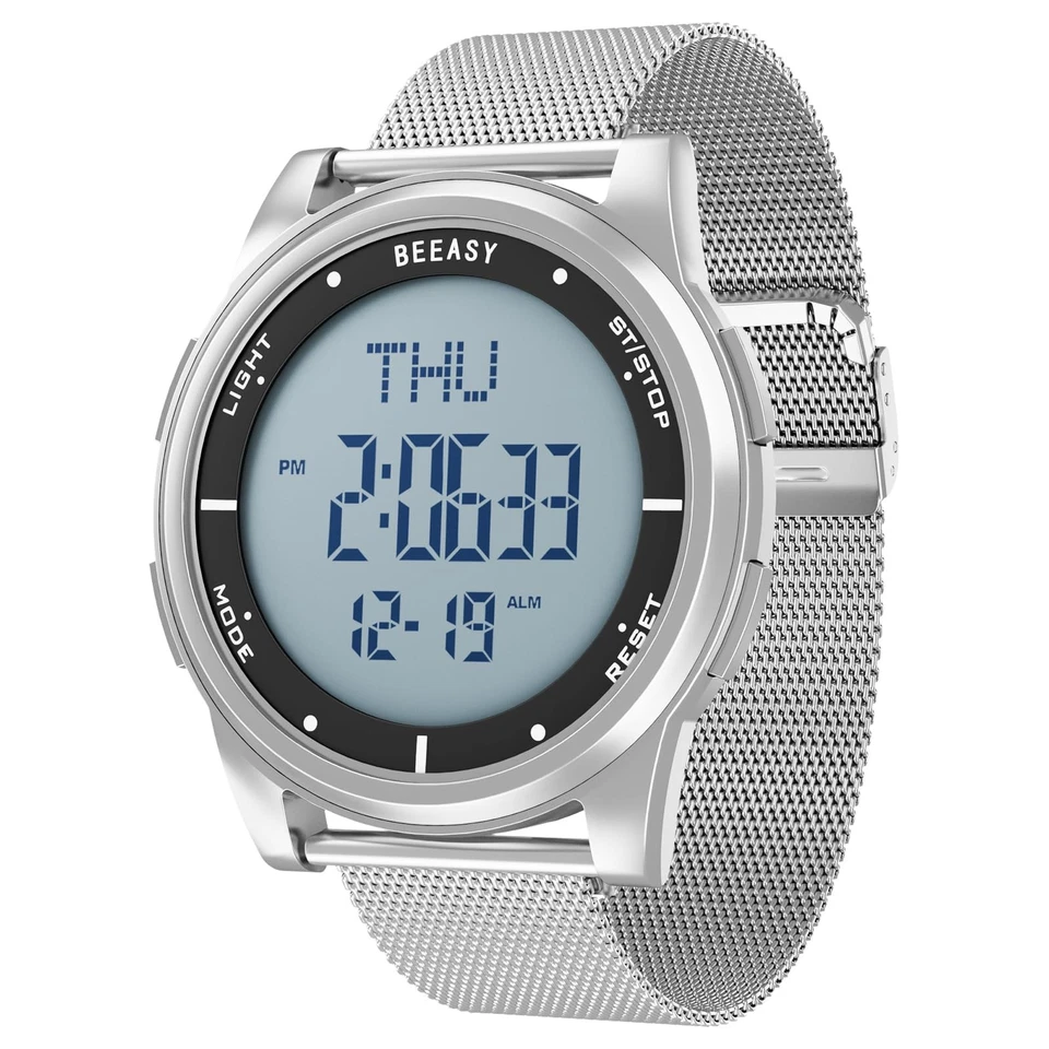 Beeasy AW02 Men's Digital Watch Black Mesh Metal Band #0267