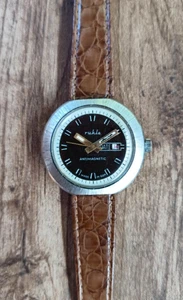 Vintage German DDR minimalist space age Ruhla black XXL mechanical wristwatch - Picture 1 of 8