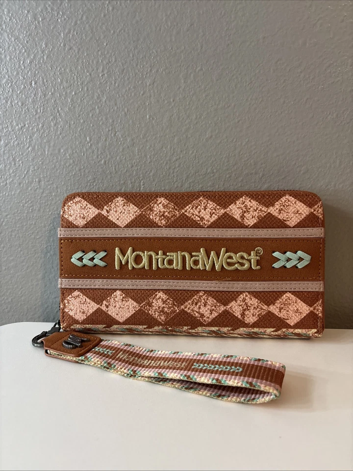 Montana West Long Zippy Wallet Burnt Orange/Blue/Pink Aztec Print - Image 1 of 4