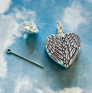 Cremation Urn Love Heart Angel wings 20" Silver Snake Chain Pocket Necklace 5pcs - Picture 1 of 7