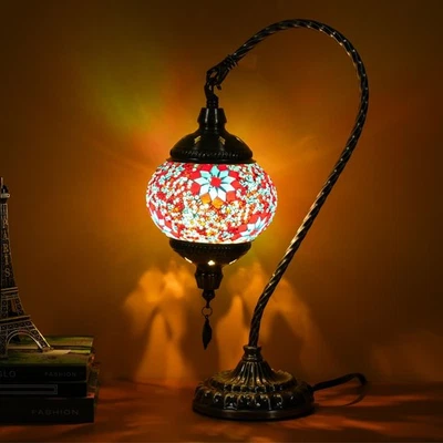Turkish Mosaic Table Lamp, Turkish Moroccan Swan Neck Lamp Glass Home Decor - Image 1 of 4