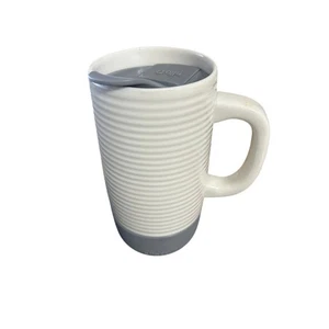 Ello Ogden Ceramic Travel Mug White Gray 18oz Coffee Tea Cup Lid - Picture 1 of 4