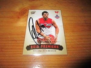 SYDNEY SWANS - HEATH GRUNDY 2012 SIGNED AFL SELECT PREMIERS CARD