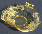 VTG Fostoria Elegant Glass TOPAZ Yellow JUNE Etched Bowl Handled Bon Bon Dish MT