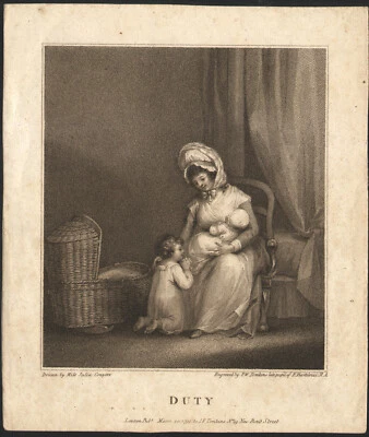 1792 Julia Conyers Gravure originale Duty mère et enfant Berceau - Photo 1/2