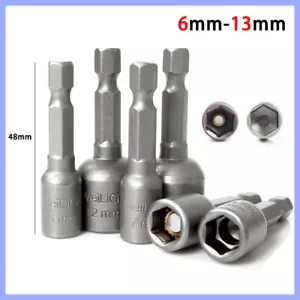 1/4" Hex Shank Magnetic Nut Driver Socket Metric Impact Drill Bit 6mm To 13mm - Picture 1 of 7