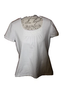 Croft & Barrow Women's White Stretch Top Sz L SS Decorative Stitching - Picture 1 of 7